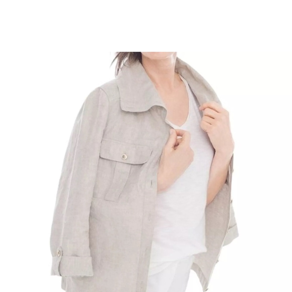 Chico’s  100% Linen Utility Jacket Metallic Beige Women’s Size M Button Front